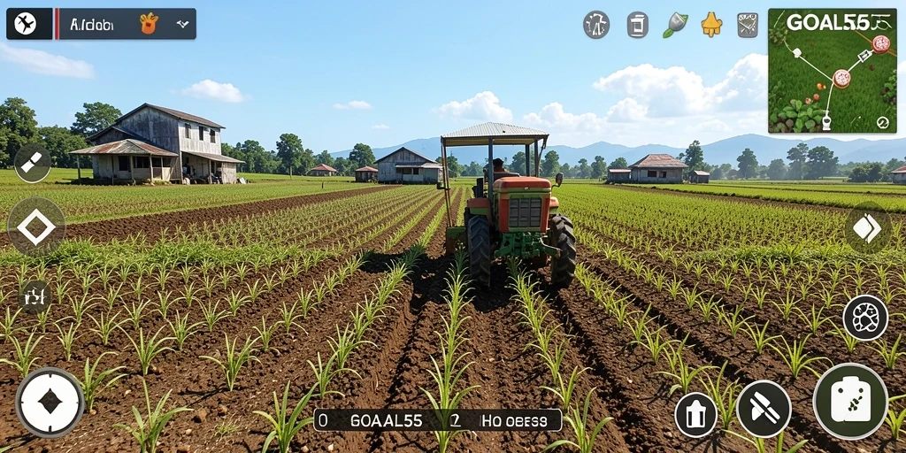 Tampilan gameplay GOAL55 yang menarik saat bertani.