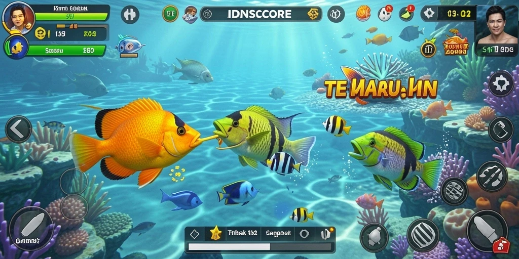 Screenshot menampilkan aksi seru dalam gameplay Tembak Ikan di IDNSCORE.