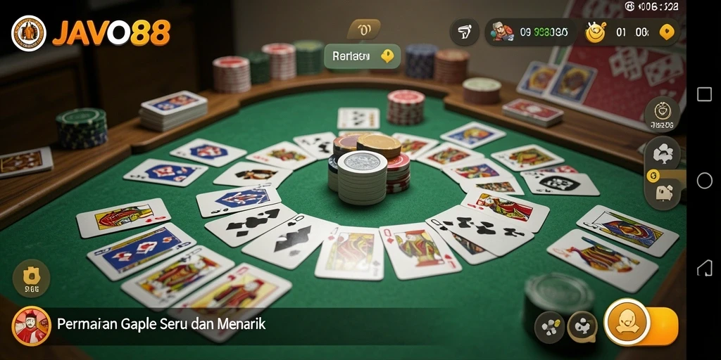 Tampilan menarik dan interaktif dari gameplay Gaple di JAVO88.