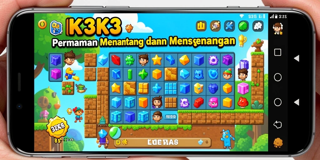 Tampilan gameplay K3K3 yang penuh warna dan menantang.