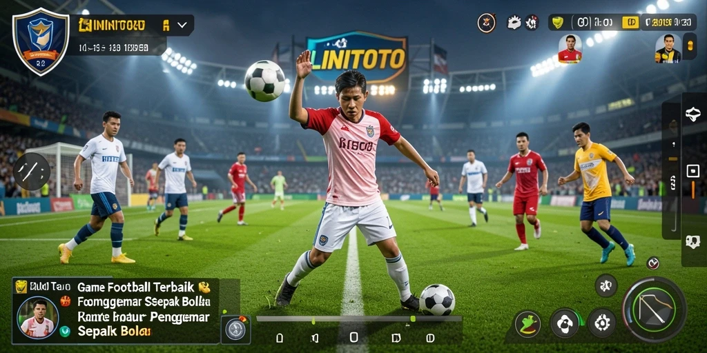 Tampilan gameplay LINITOTO dengan aksi sepak bola yang seru.