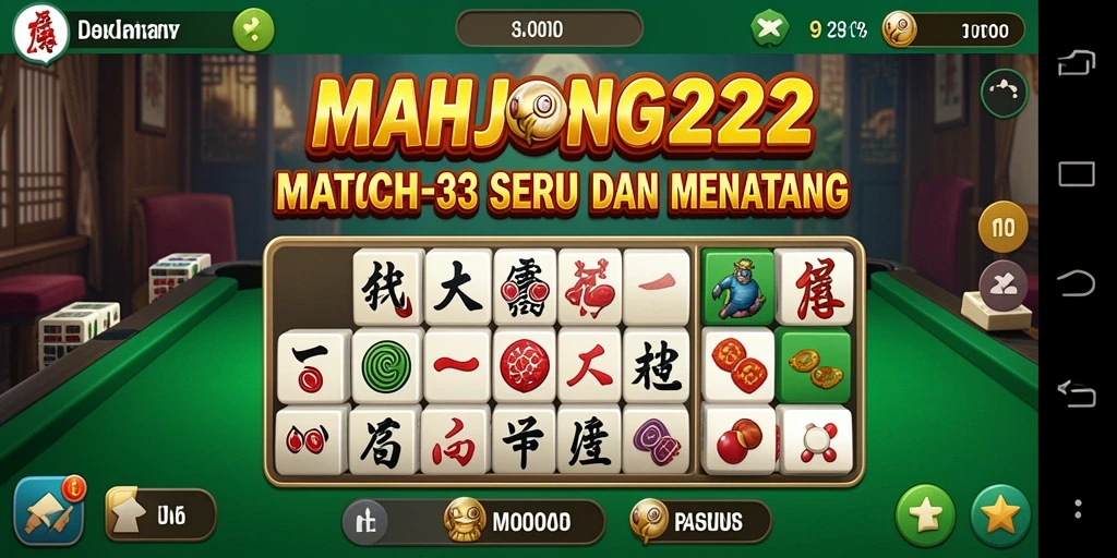 Tampilan gameplay seru di MAHJONG222 dengan kombinasi ubin yang menarik.