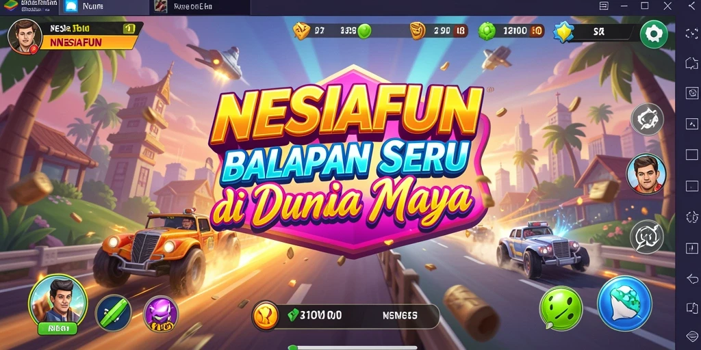 Screenshot gameplay NESIAFUN yang menunjukkan balapan seru di trek menantang.